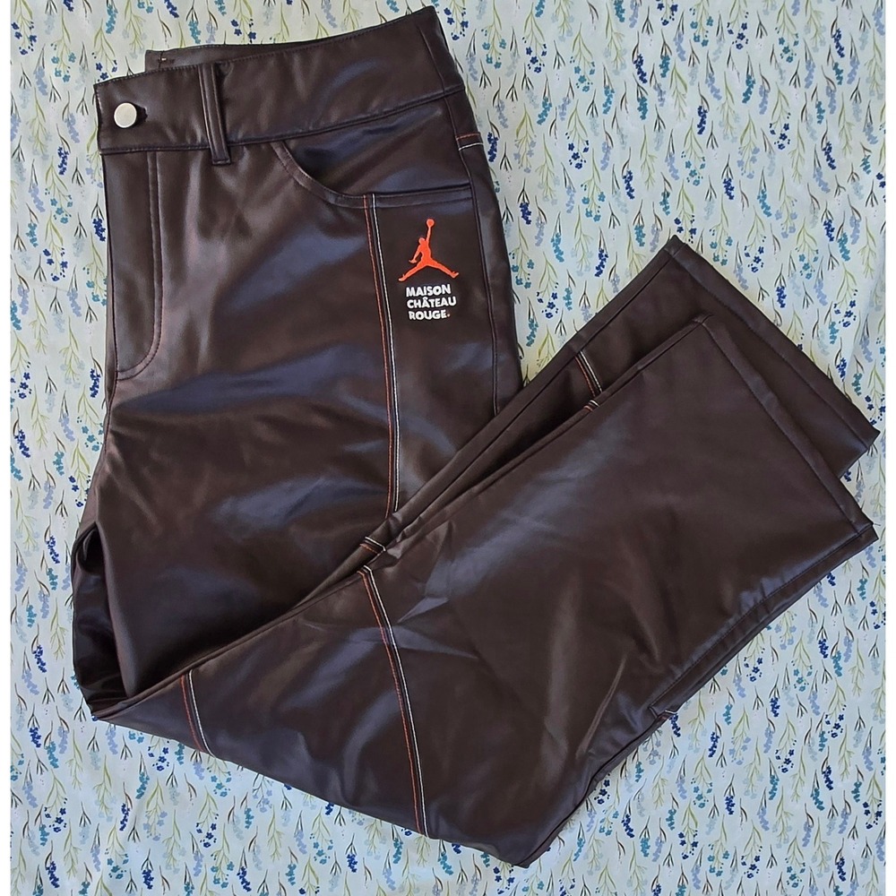 Jordan Maison Chateau Rouge Faux LeatherPantsBrownOrange StitchingWomen'sSize 14